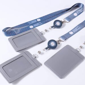 Custom heat transfer lanyards with retractable badge reels and PU ID card holders