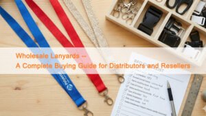 Wholesale lanyards buying guide cover with lanyard samples, hardware options, and an RFQ checklist