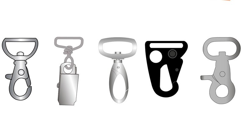Common lanyard attachments for exhibitions: swivel hook, lobster clasp, and basic hook with badge holder