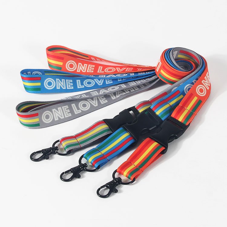 Event badge lanyards with vibrant heat transfer printing, plastic buckle and durable black snap hook.