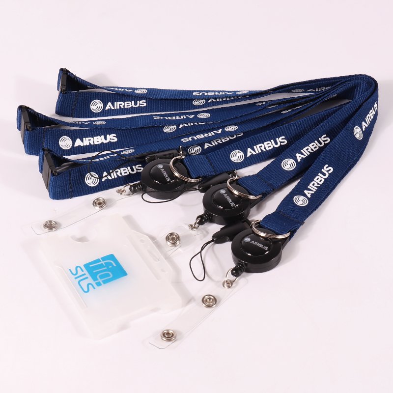 Airbus branded corporate lanyard with retractable badge reel for staff ID use