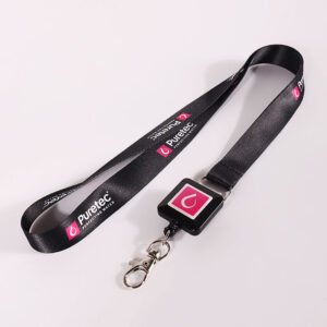 20mm custom heat transfer lanyard with square retractable badge reel and epoxy logo
