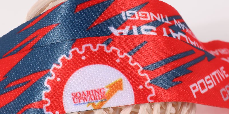Close-up of dye sublimation lanyard with detailed full color printing