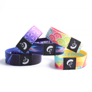 Reusable stretch fabric wristbands, custom logo heat transfer printed, bright colors for events and promotions