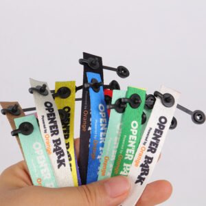 Close-up of perforated holes on RPET wristband for quick size adjustment