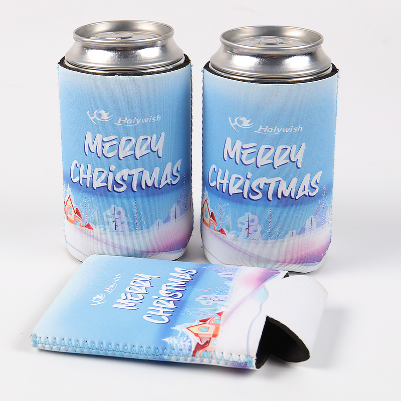 Custom promotional foldable can coolers with full-color seasonal artwork for bulk corporate and event orders