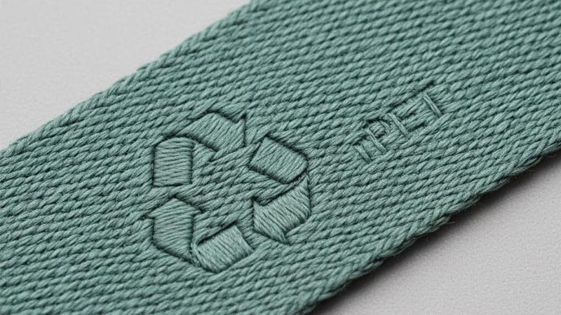 Sustainable rPET lanyards for trade shows with recycled material messaging and reuse collection program