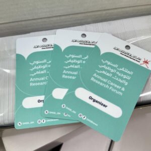 Event credential PVC cards with punched hole, clean readable printing, suitable for lanyards and clips