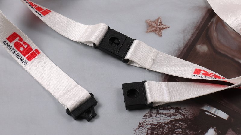 Safety breakaway clasp positioned at the back of the neck on a lanyard for workplace snag risk control