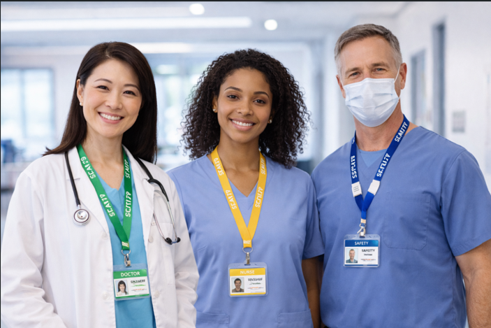 Healthcare staff identification lanyards
