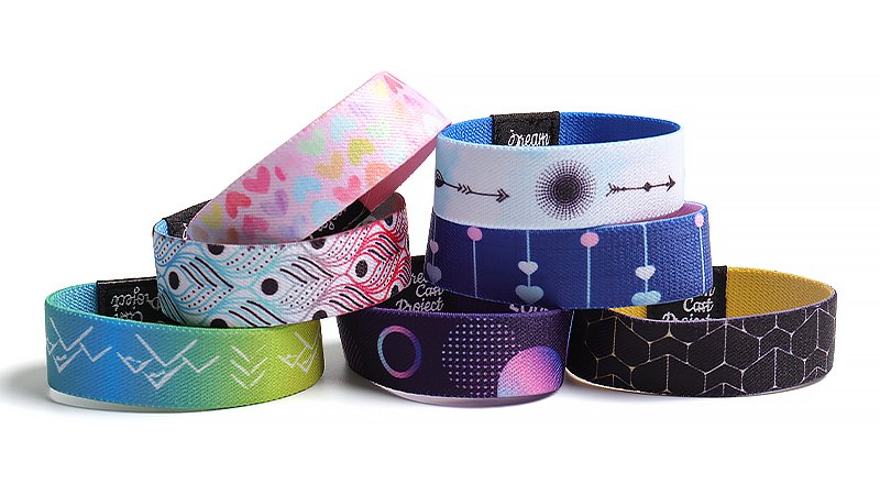 Full color heat transfer printed elastic wristband with custom logo and QR code