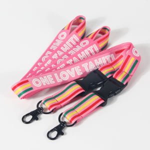 Custom logo lanyard with colored plastic buckle options, full-color heat transfer printing for events and promotions
