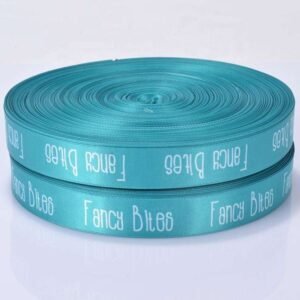 Screen printed polyester webbing with repeating logo pattern, high-quality woven strap material