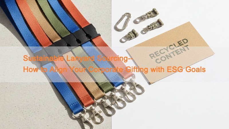 Sustainable custom lanyards made with recycled materials, displayed with eco-friendly accessories