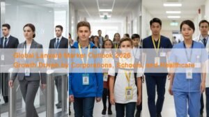 Global lanyard market 2026 hero image showing corporate, school, and healthcare ID badge use