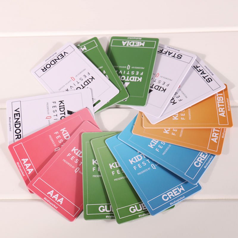 Custom PVC event badge cards with printed logo and clear text, durable PVC material with lanyards