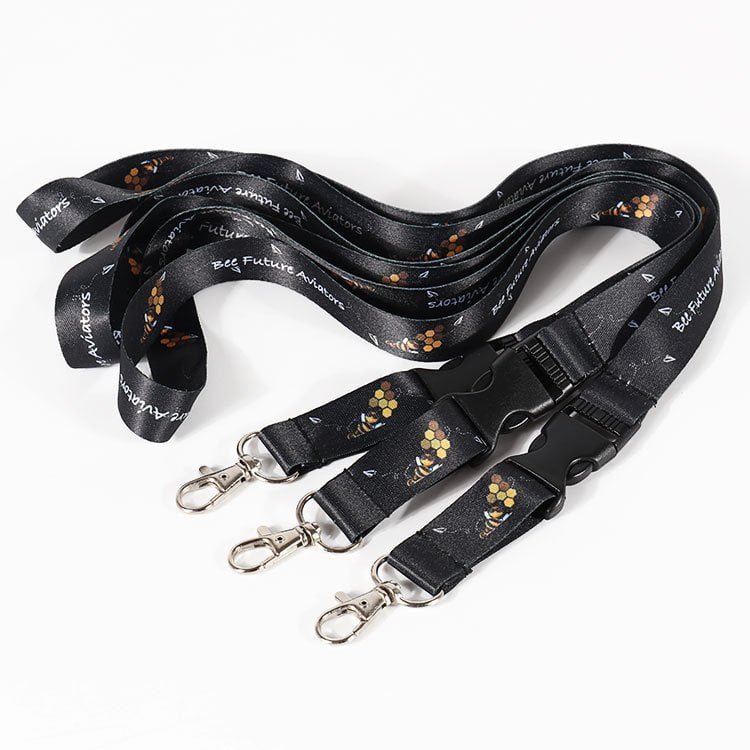 Full color heat transfer lanyard with customizable buckle colors, quick release connector for badges and keys