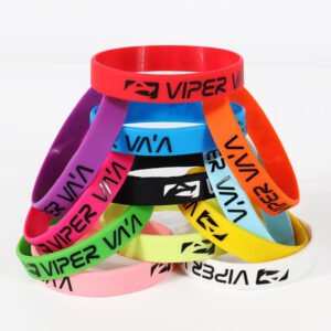 Custom silicone wristbands made from 100% natural silicone, printed logo, vibrant colors, comfortable and reusable