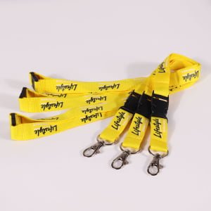 Polyester screen printed lanyards with safety breakaway buckle and quick-release detachable buckle, custom logo and metal hook