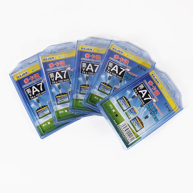 Clear soft PVC card holders with transparent flexible badge sleeve design for ID cards and event passes