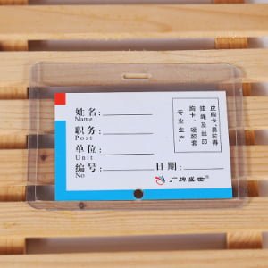 Rigid PC card holder horizontal top-loading, clear polycarbonate badge holder for ID cards and visitor passes