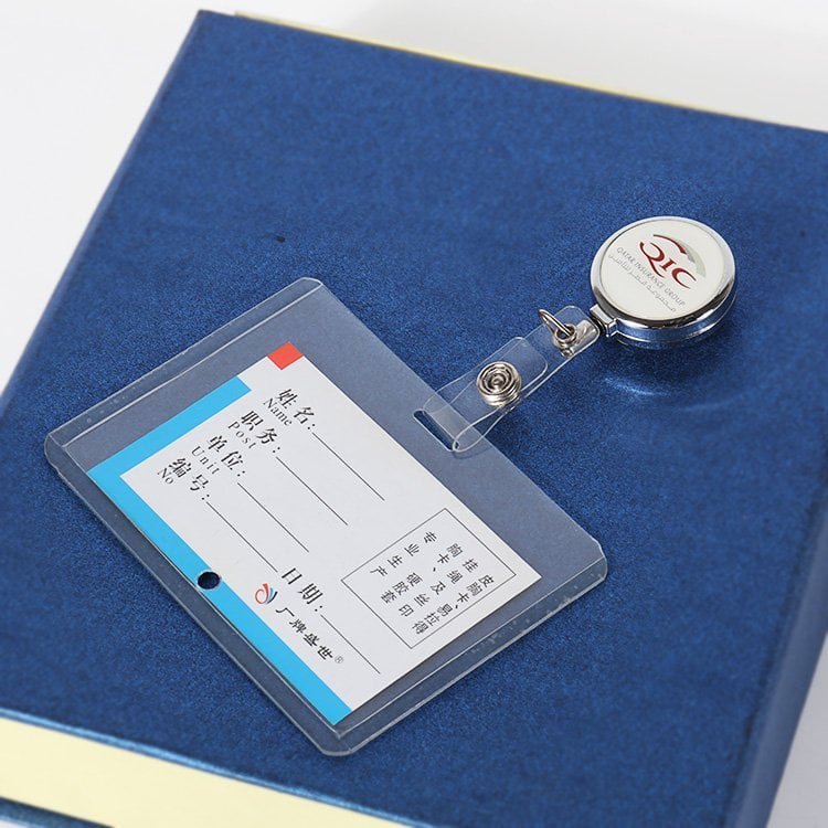 Horizontal rigid polycarbonate card holder with top loading design, strong protection for employee ID cards
