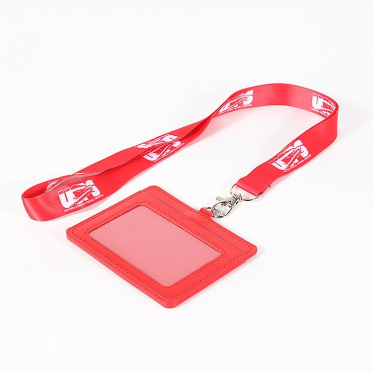 ustom lanyard and leather card holder set, heat transfer logo, MOQ 100pcs