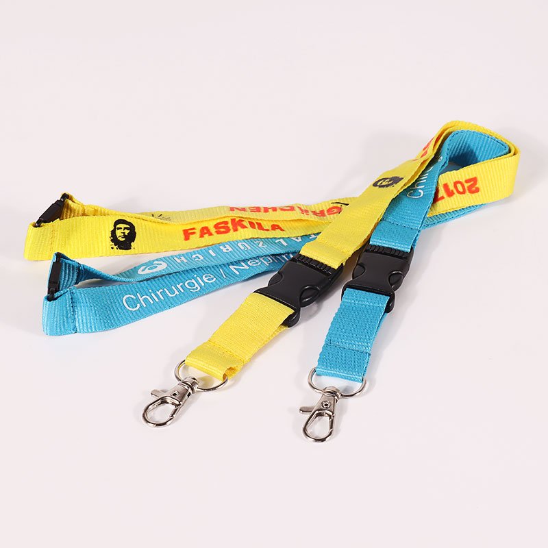 Custom nylon lanyards with breakaway safety connector, crisp screen printed branding and comfortable wear, MOQ 100pcs