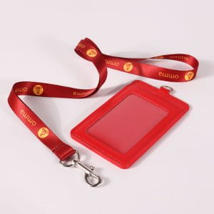 ustom lanyard and leather card holder set, heat transfer logo, MOQ 100pcs