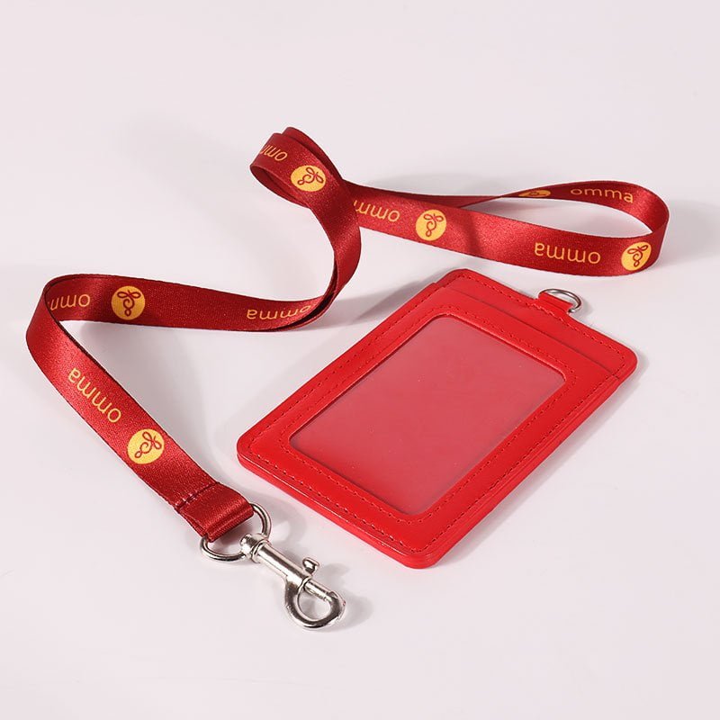 ustom lanyard and leather card holder set, heat transfer logo, MOQ 100pcs