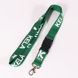 Bulk nylon lanyards with clear screen printed logo and safety buckle, premium finish for offices schools and venues