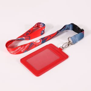Gradient polyester lanyard with heat transfer logo and leather ID card holder set