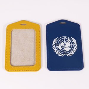PU leather ID badge sleeve with transparent window film, protects cards and shows information clearly