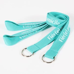 Aqua blue custom screen printed polyester lanyards with metal hooks