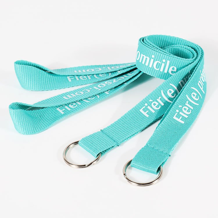 Aqua blue custom screen printed polyester lanyards with metal hooks
