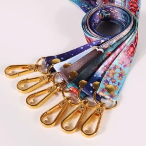 custom printed lanyards with gold metal hooks and premium hardware finish