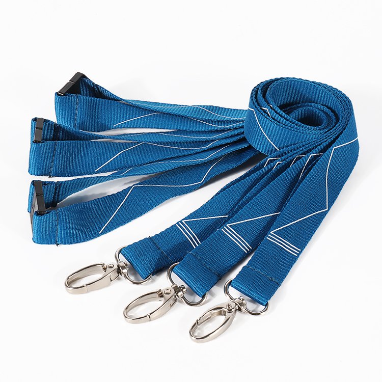 Blue custom screen printed polyester lanyards with metal hooks