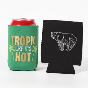 Custom printed foldable neoprene and foam can coolers for standard 12oz cans and bulk promotions