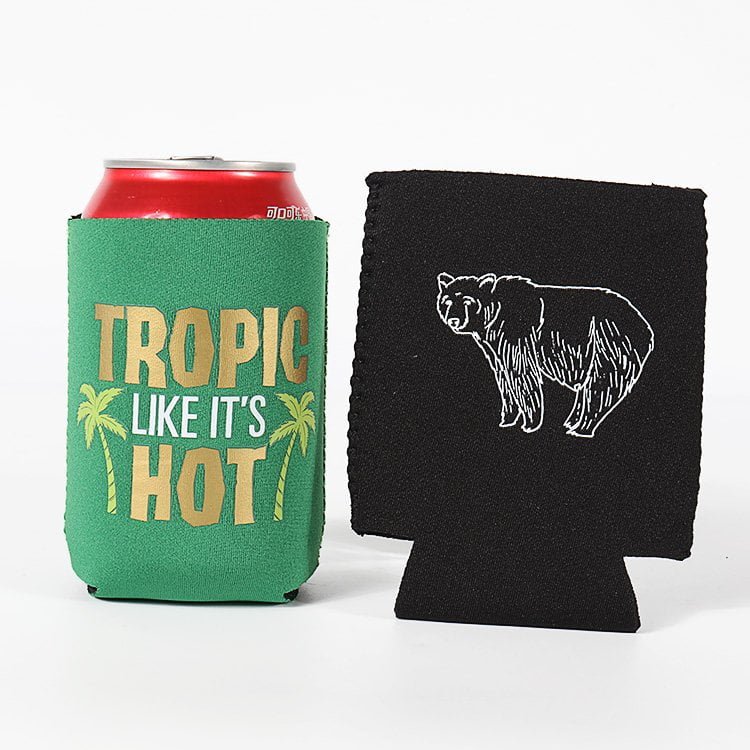 Custom printed foldable neoprene and foam can coolers for standard 12oz cans and bulk promotions