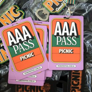 Custom PVC event badge cards with printed logo and clear text, durable PVC material with lanyards