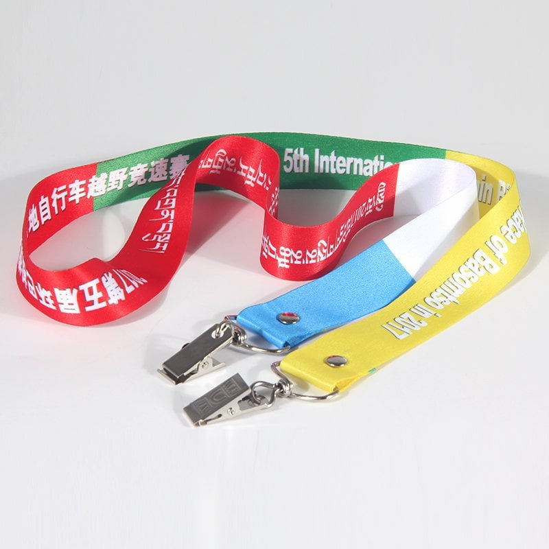 Double clip RPET lanyard for stable badge display, quick release connector and vivid full-color logo printing