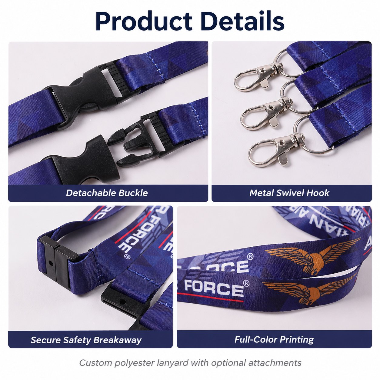 Personalised polyester lanyards with different custom logos and brand colors