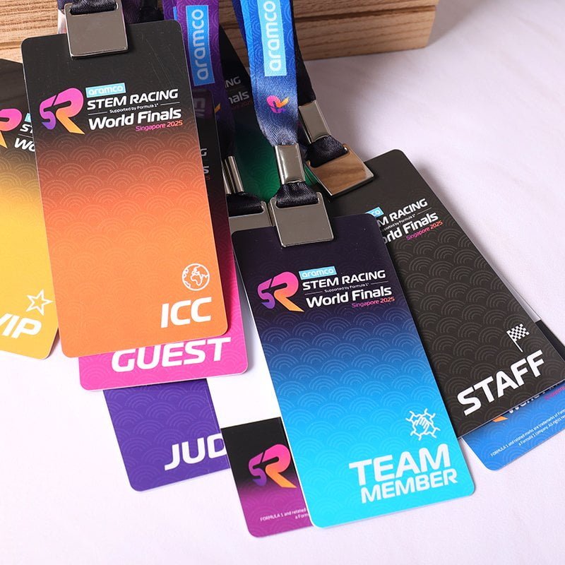 Professional lanyard and card holder set for events, full color printed lanyard strap and credential badge system