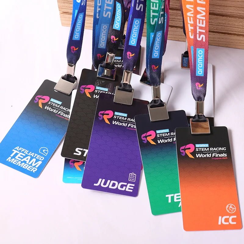 Event credential lanyard set with printed polyester strap and matching badge holder, ideal for staff and judge passes