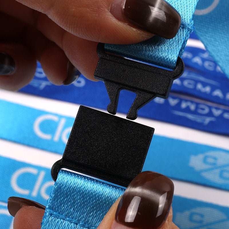 Double clip RPET lanyard for stable badge display, quick release connector and vivid full-color logo printing