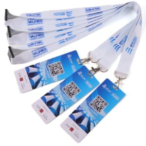 Exhibition badge lanyards with polyester heat transfer logo and PVC event cards