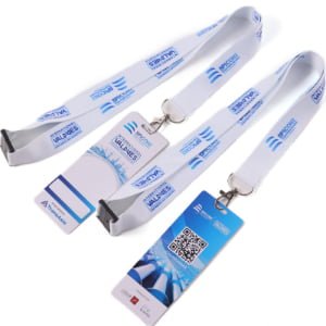 Custom conference lanyards with printed logo and PVC badges with QR codes