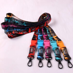 Heat transfer printed polyester lanyards with custom color plastic buckles, detachable quick-release design and metal hook