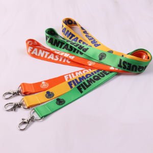 Standard printed polyester lanyard with lobster clip, heat transfer logo for corporate or event use, MOQ 100pcs