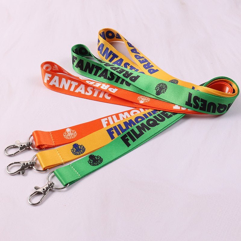 Standard printed polyester lanyard with lobster clip, heat transfer logo for corporate or event use, MOQ 100pcs